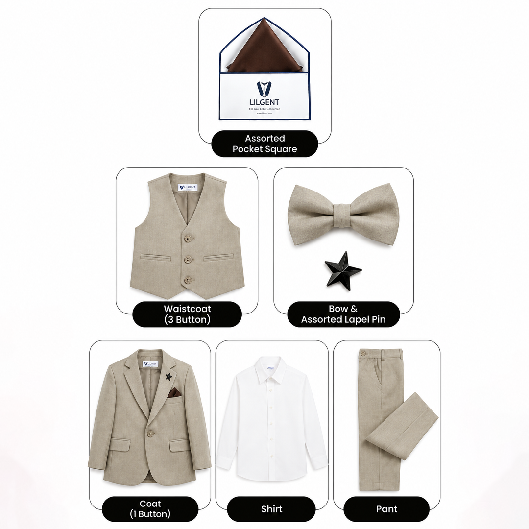 Baby Boy 4 Piece Beige Coat Formal Suit