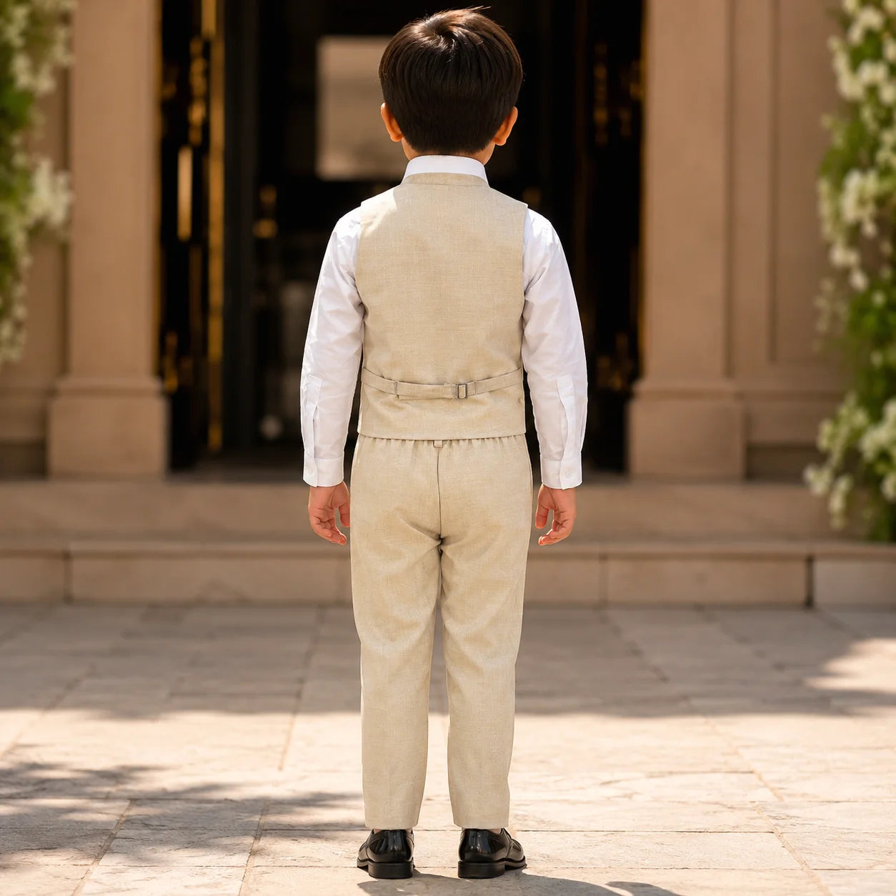 Baby Boy beige Self Waistcoat Formal Set