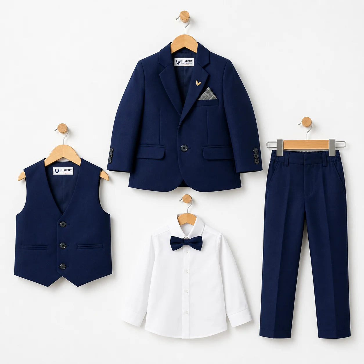 Baby Boy 4 Piece Coat Formal Suit Plain Royal Blue