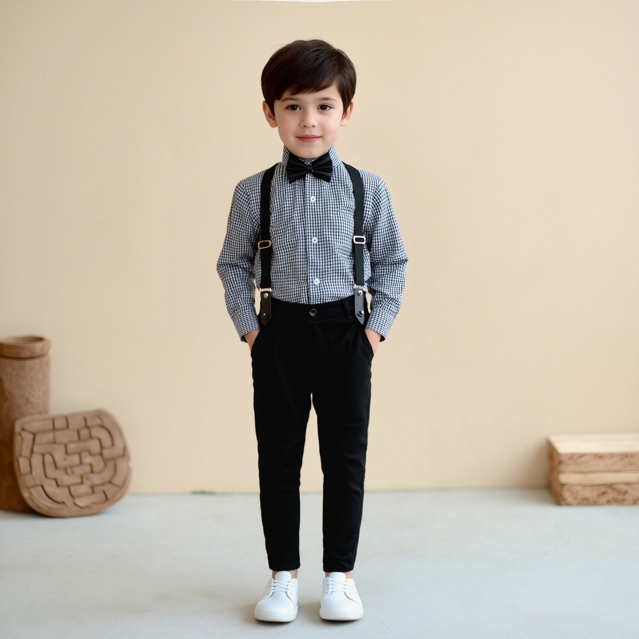 Baby Boy 4 Piece Set Black Checked Print Formal Set