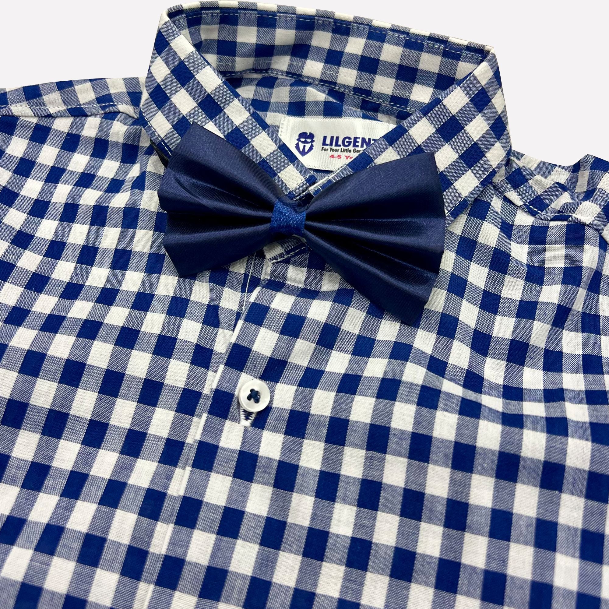 Baby Boy 4 Piece Set Blue Small Checked Print Formal Set