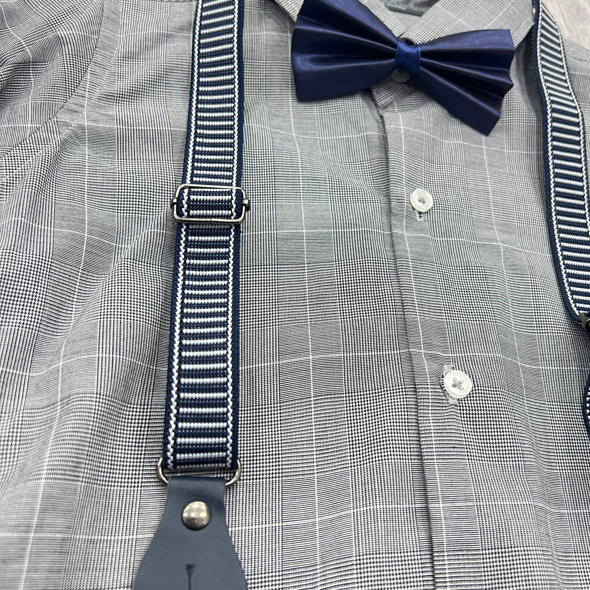 Baby Boy 4 Piece Set Grey Print / Navy Blue Formal Set