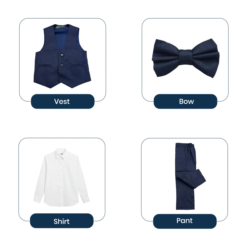 Baby Boy Dark Blue Self Waistcoat Formal Set