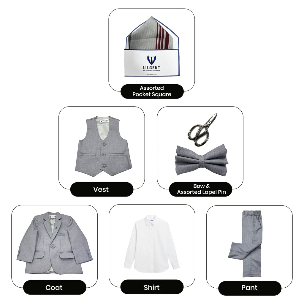 Baby Boy 4 Piece Coat Formal Suit Grey Self