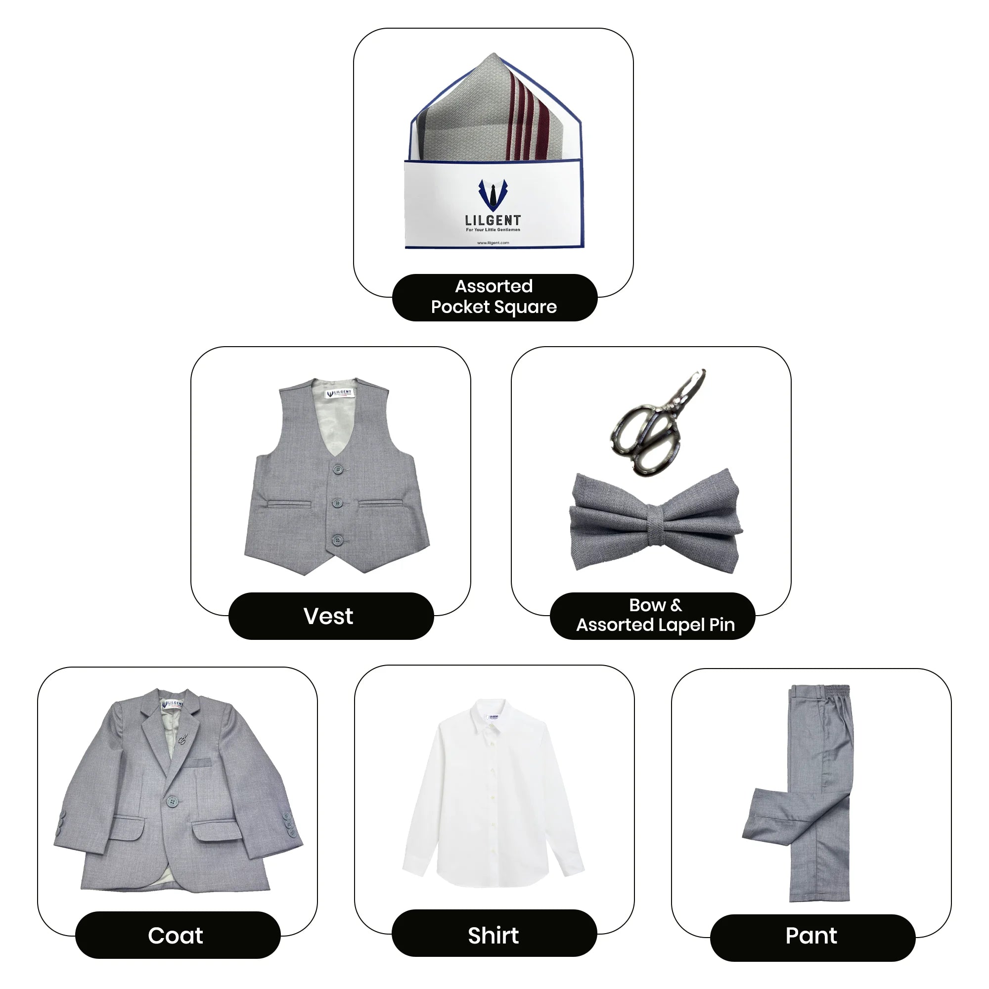 Baby Boy 4 Piece Coat Formal Suit Grey Self