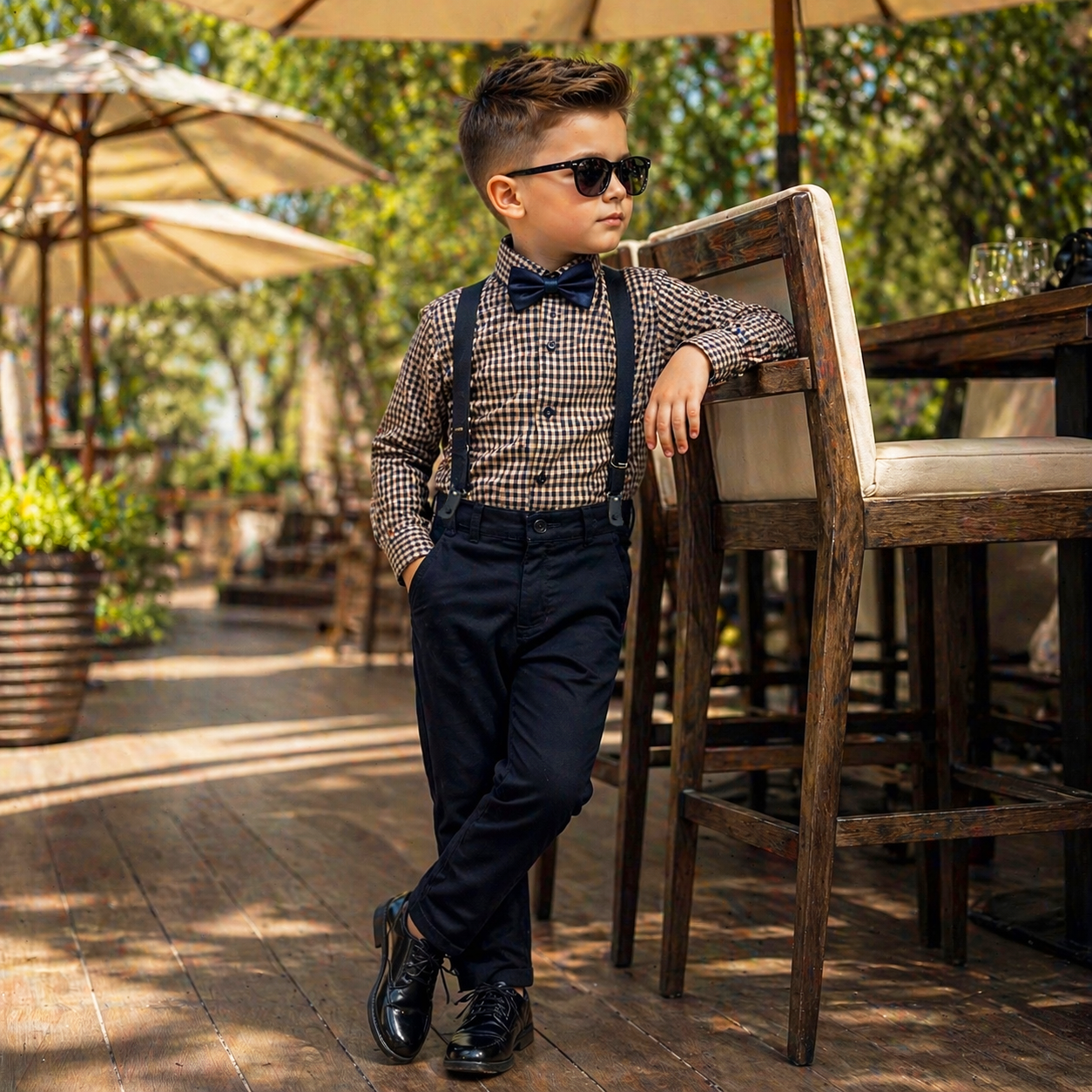 Baby Boy Small Yellow Checked / Blue pant Formal Gallis suit