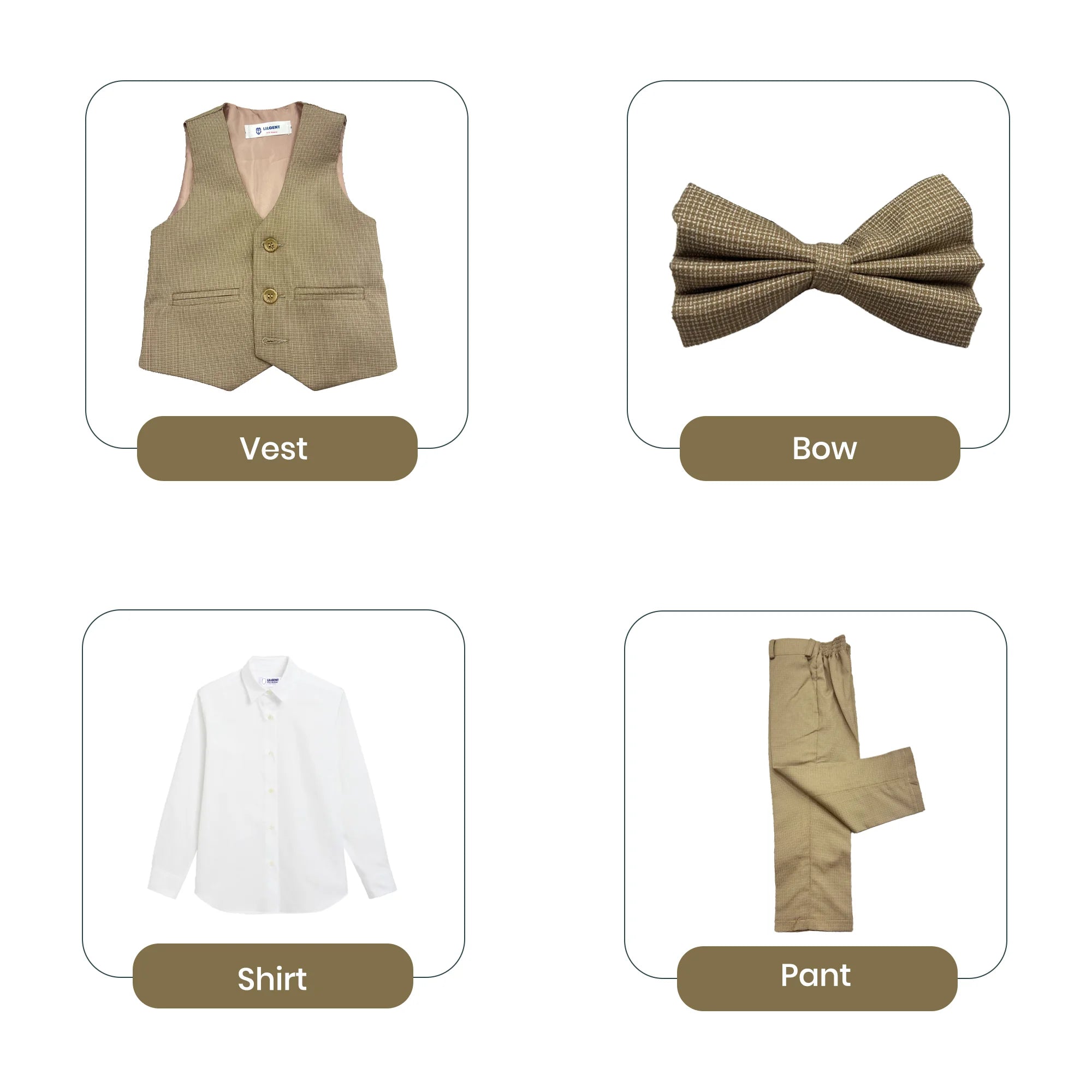 Baby Boy Fawn Self Checked Waistcoat Formal Set