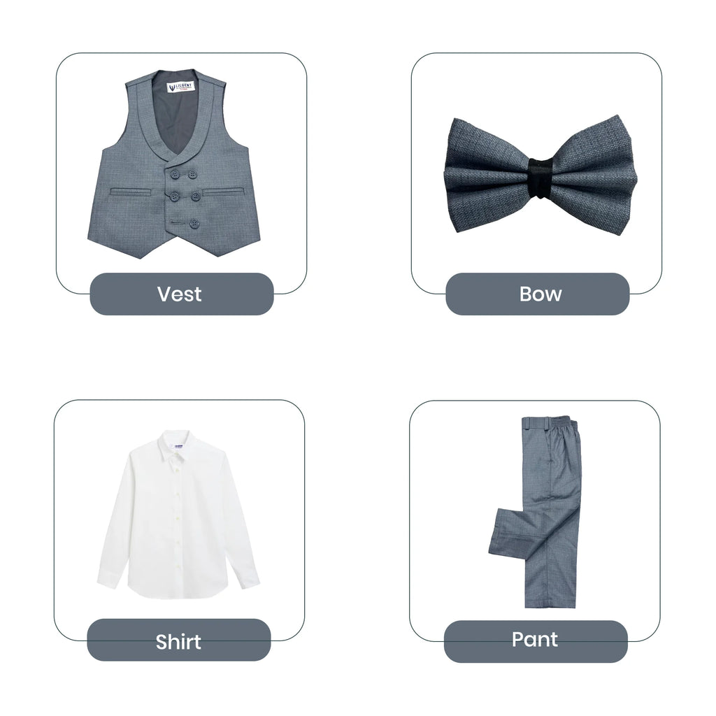 Baby Boy Light Grey Self Six button Waistcoat Formal Set