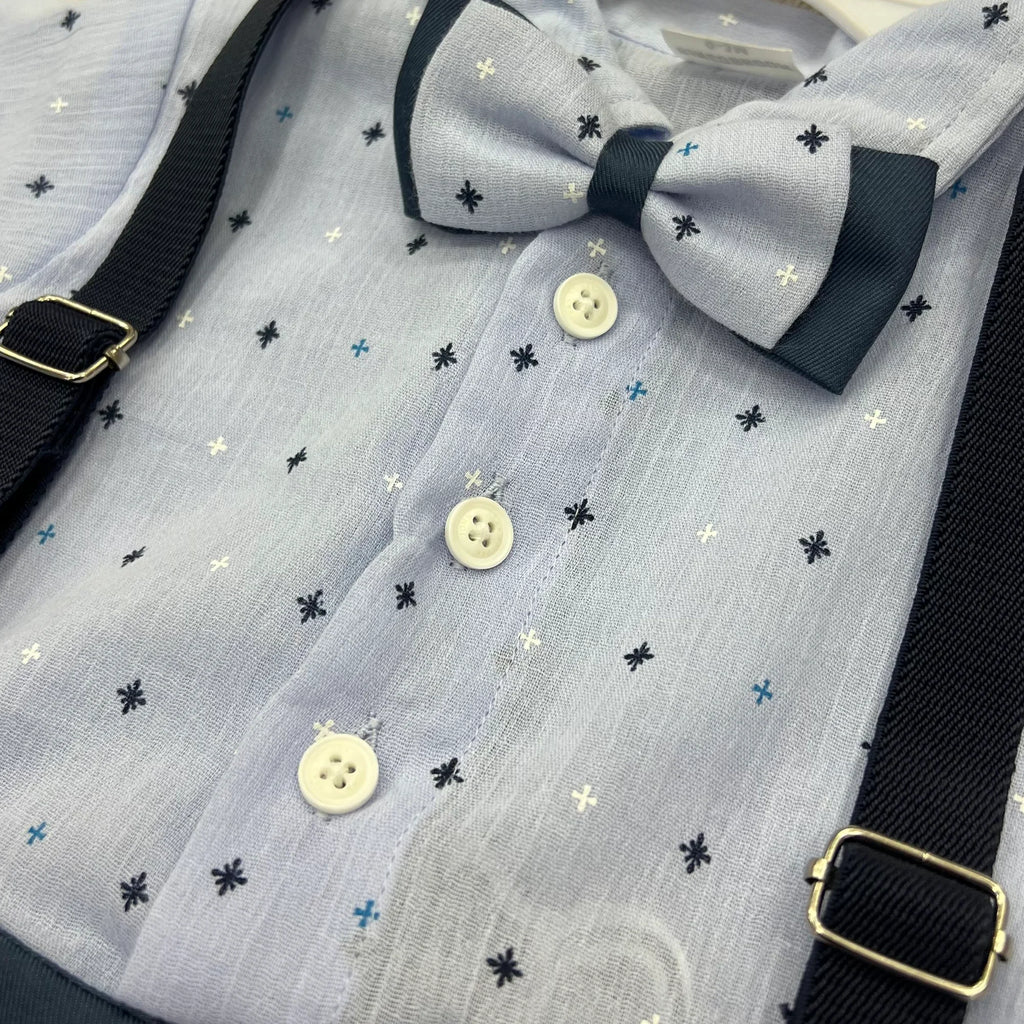 Baby Boy Navy Blue Stars Print Formal gallis Romper With cap