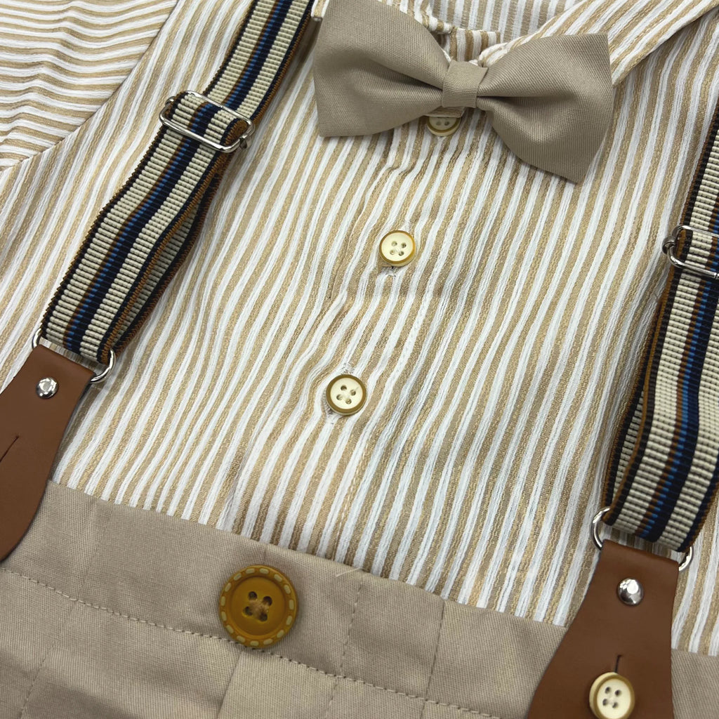 Baby Skin Striped Formal gallis Romper With cap