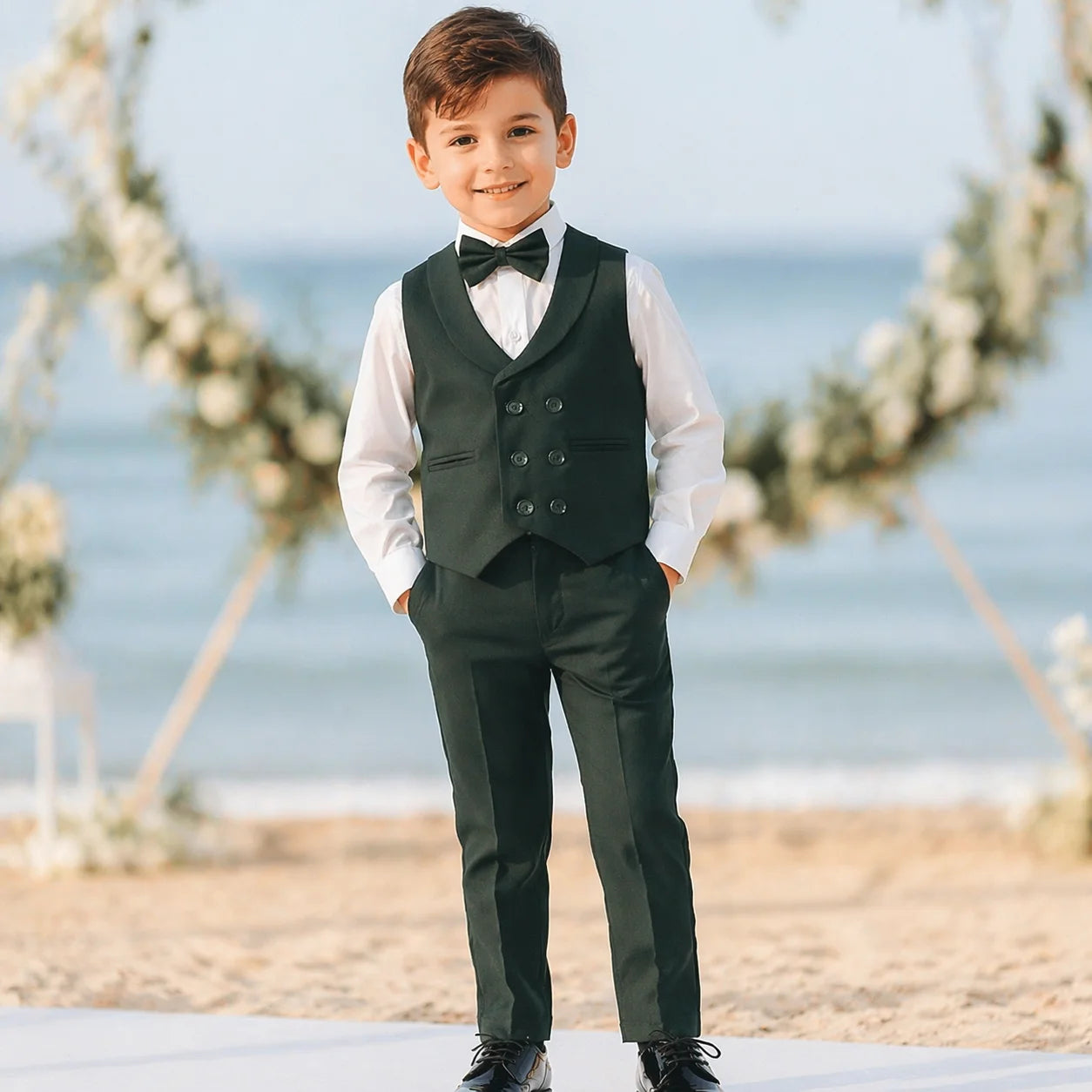 Baby Boy Bottle Green Six Button Waistcoat Formal Set