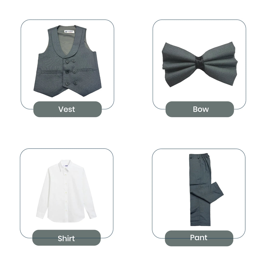 Baby Boy Medium Grey Self Six Button Waistcoat Formal Set