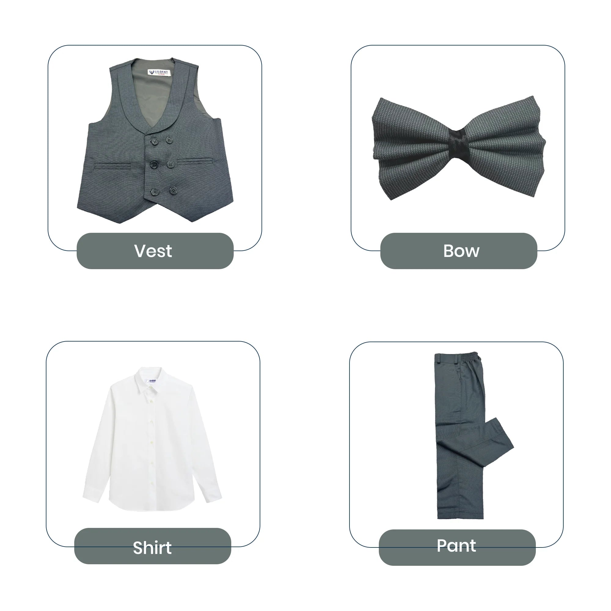 Baby Boy Medium Grey Self Six Button Waistcoat Formal Set
