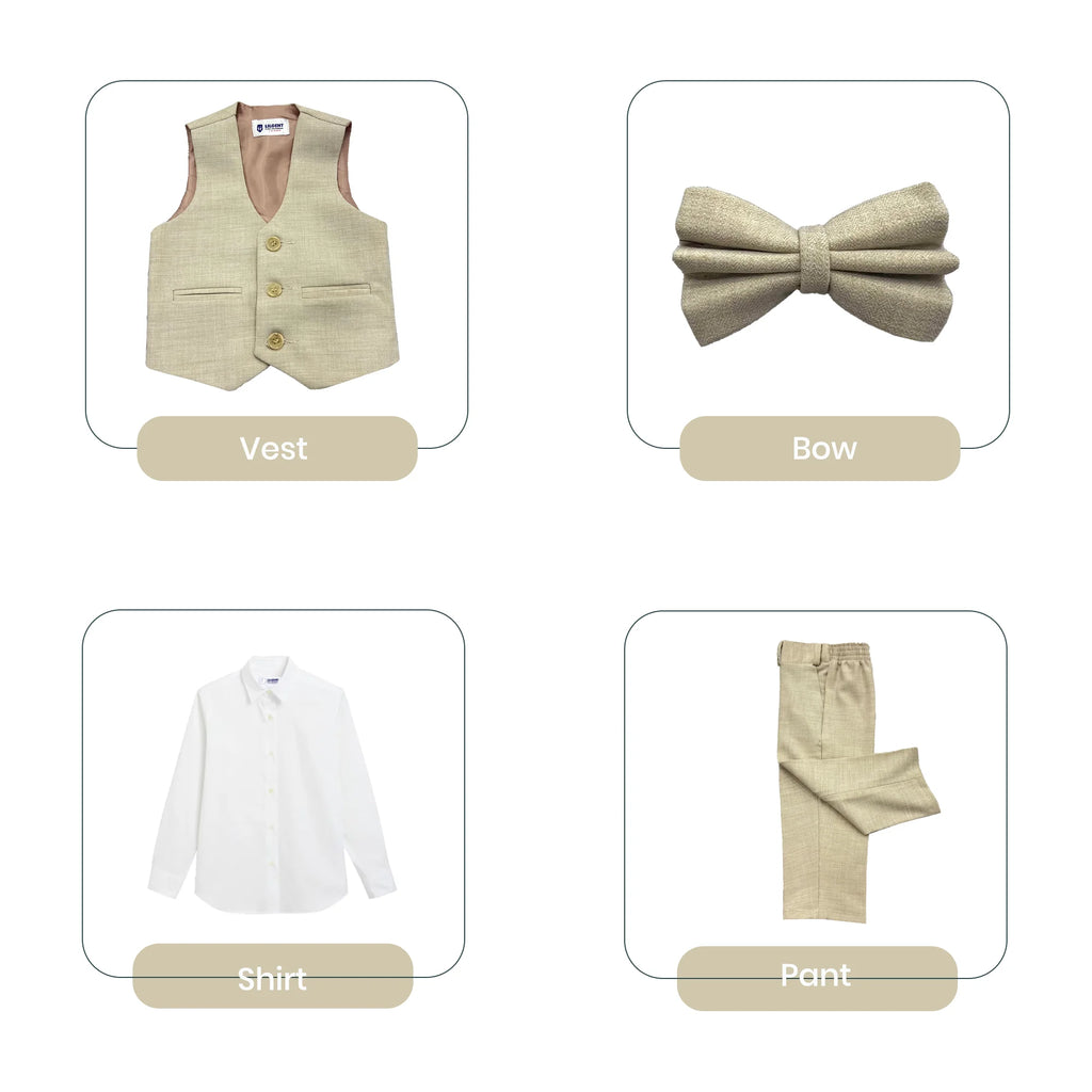 Baby Boy beige Self Waistcoat Formal Set