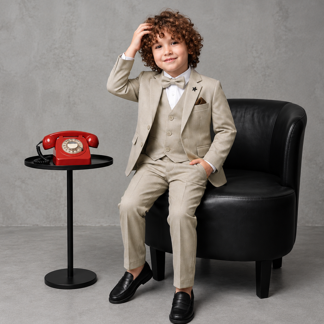 Baby Boy 4 Piece Beige Coat Formal Suit