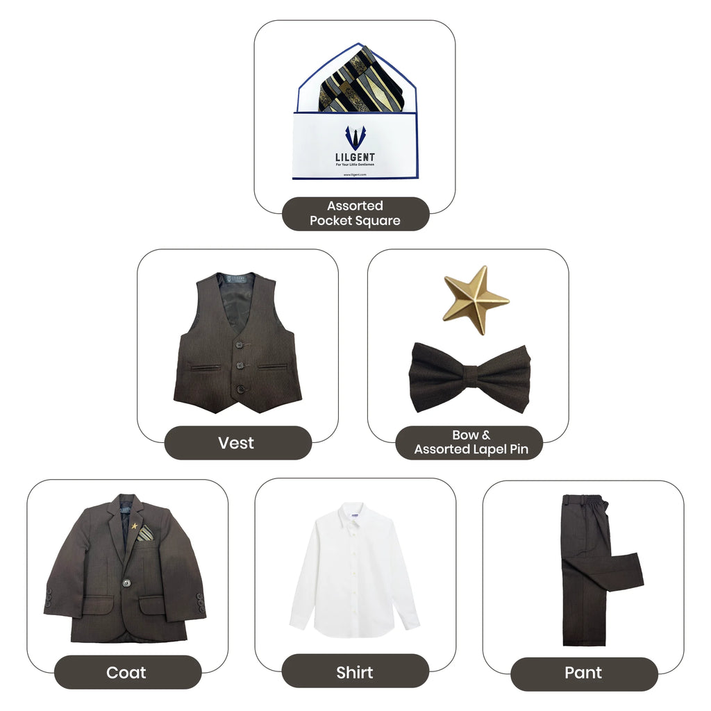 Baby Boy 4 Piece Dark Brown Self Formal Suit