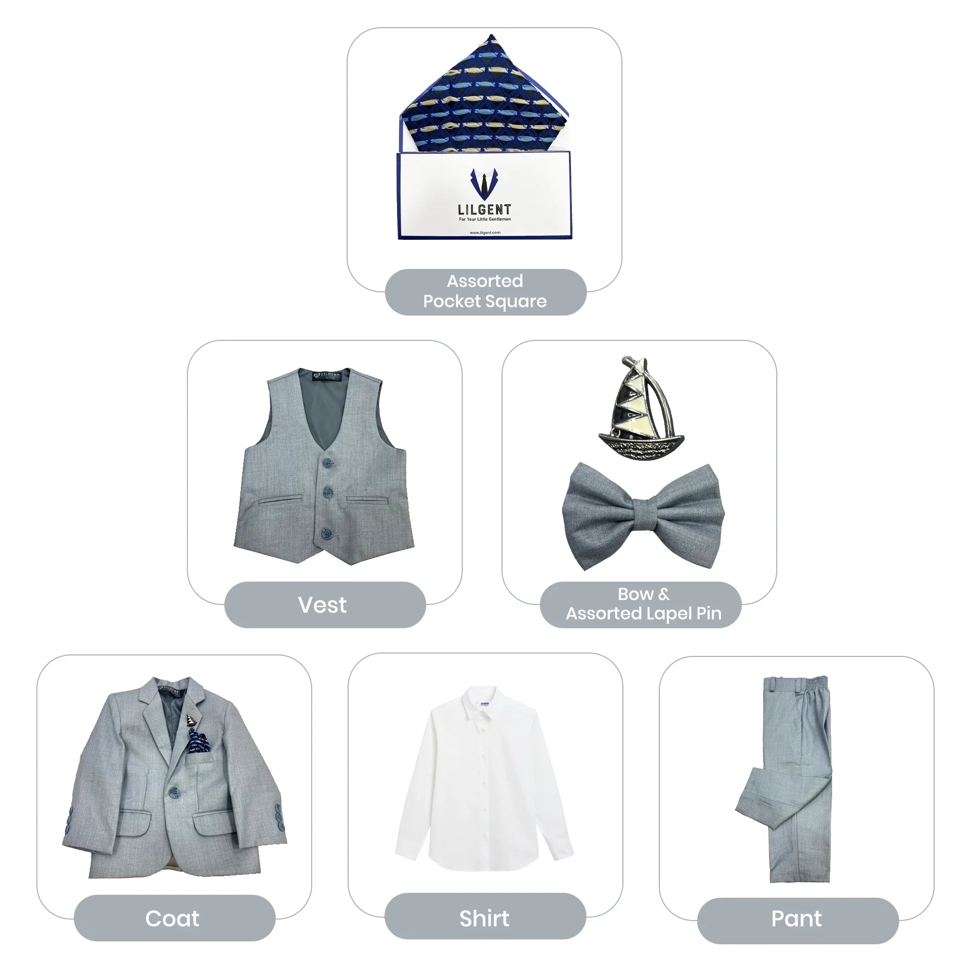 Baby Boy 4 Piece Plain Grey Formal Suit