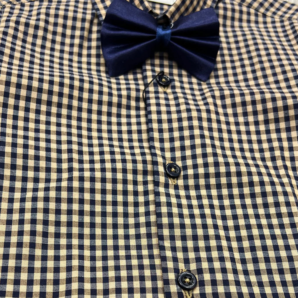 Baby Boy Small Yellow Checked / Blue pant Formal Gallis suit