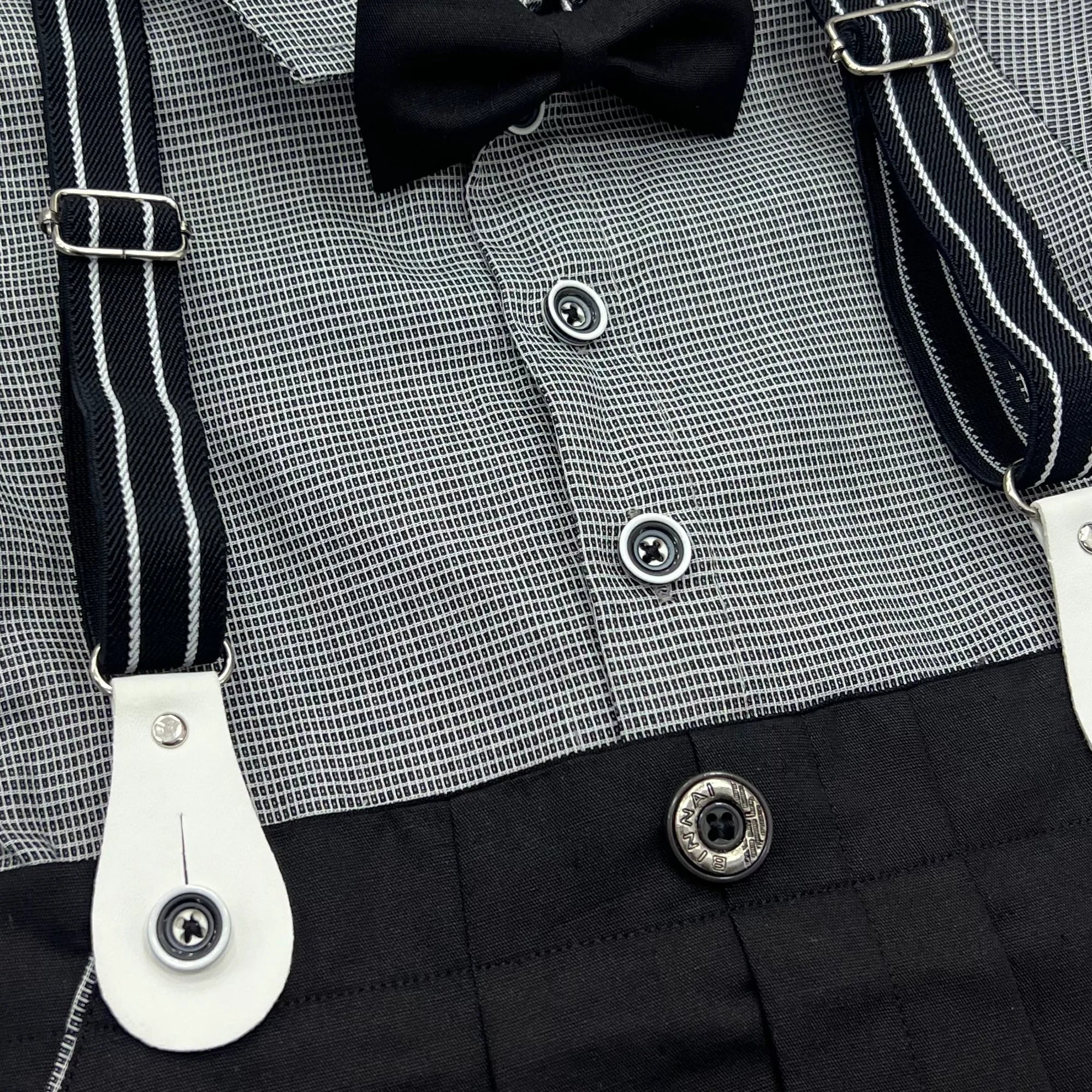 Baby Boy Grey / Black Formal gallis Romper With cap