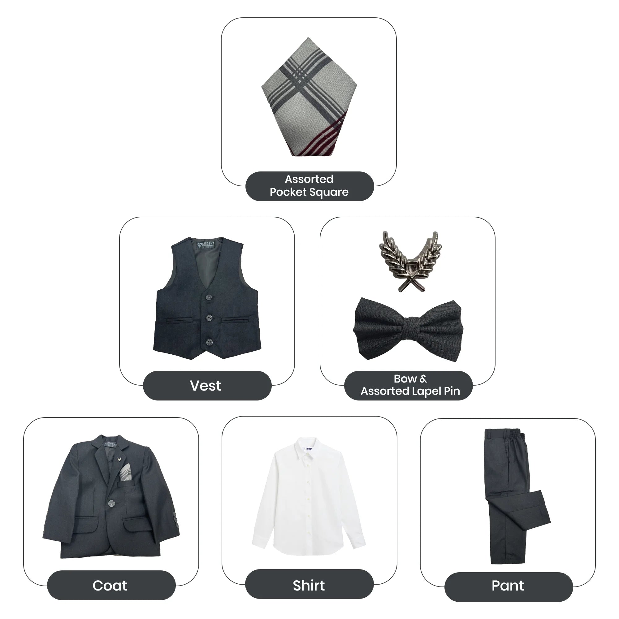 Baby Boy 4 Piece Plain Charcoal Grey Formal Suit