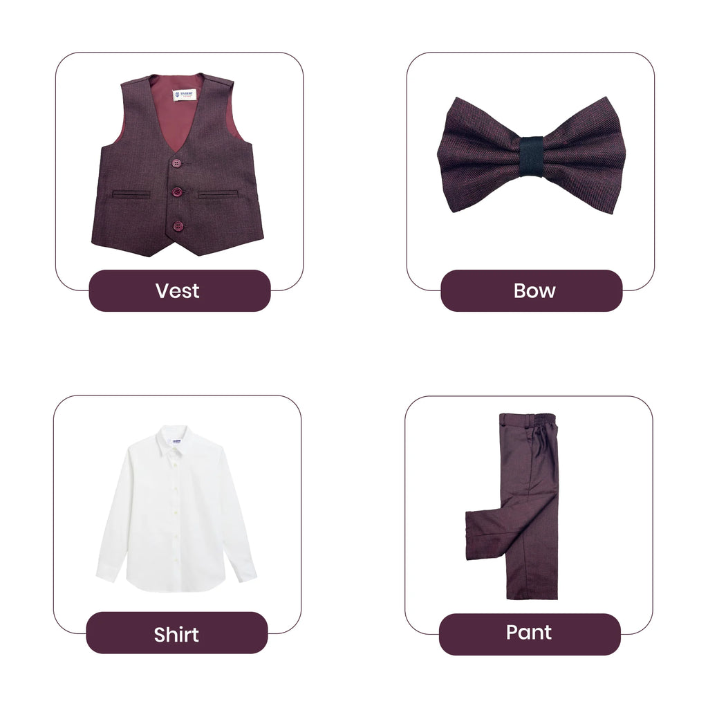 Baby Boy Mahroon Self Waistcoat Formal Set