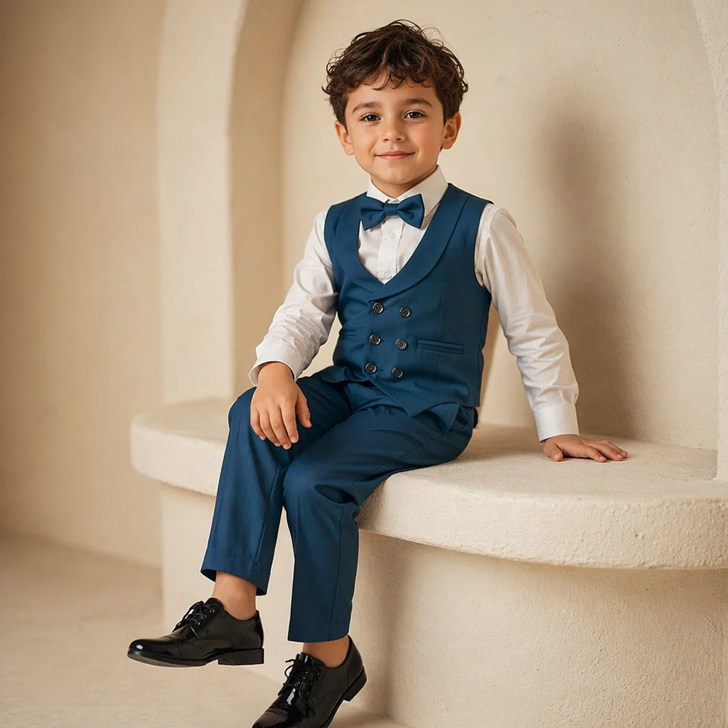 Baby Boy Marine Blue Six Button Waistcoat Formal Set