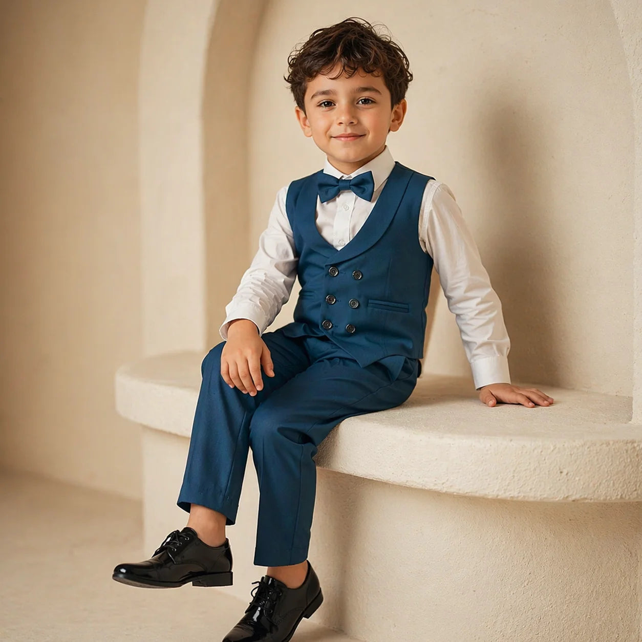 Baby Boy Marine Blue Six Button Waistcoat Formal Set