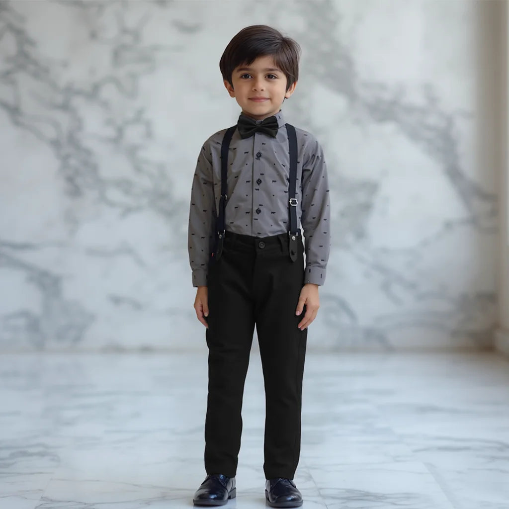Baby Boy Animals Print Black pant Formal Gallis suit