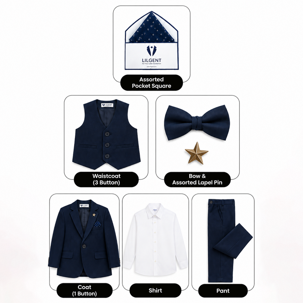 Baby Boy 4 Piece Navy Blue Coat Formal Suit