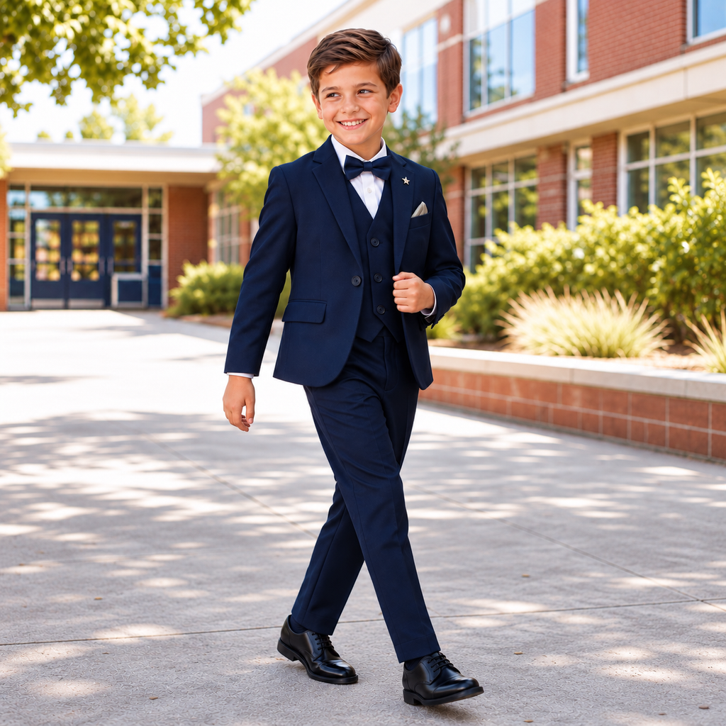 Baby Boy 4 Piece Navy Blue Coat Formal Suit