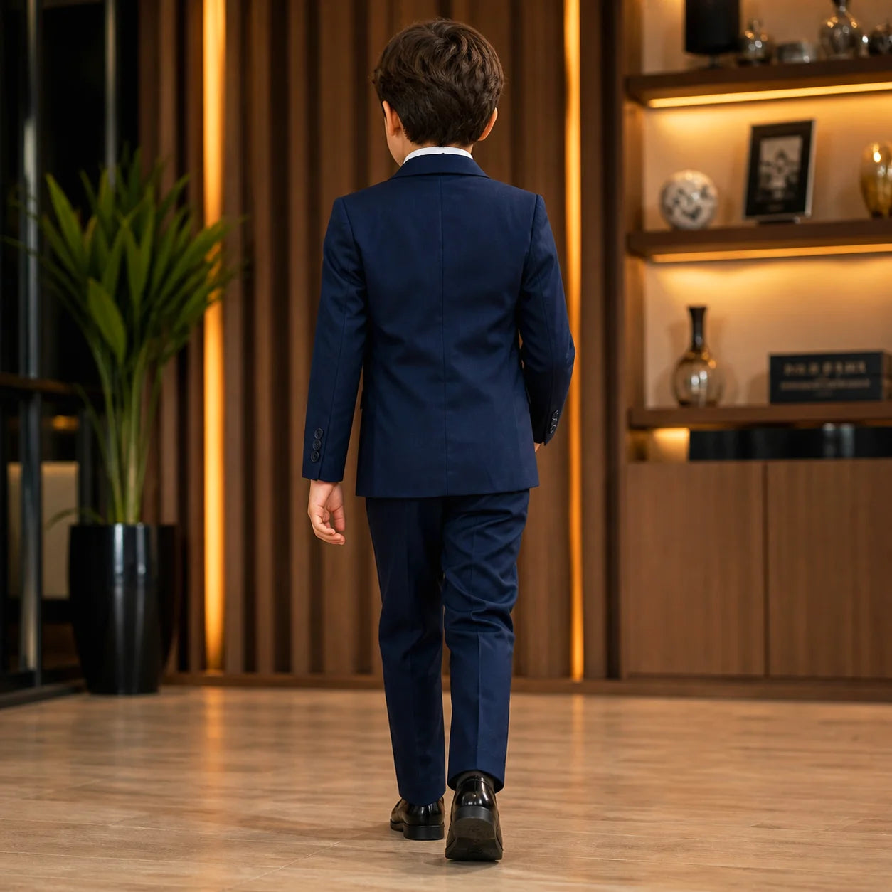 Baby Boy 4 Piece Coat Formal Suit Plain Navy Blue Self