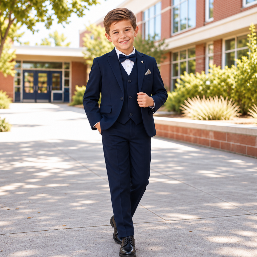 Baby Boy 4 Piece Navy Blue Coat Formal Suit