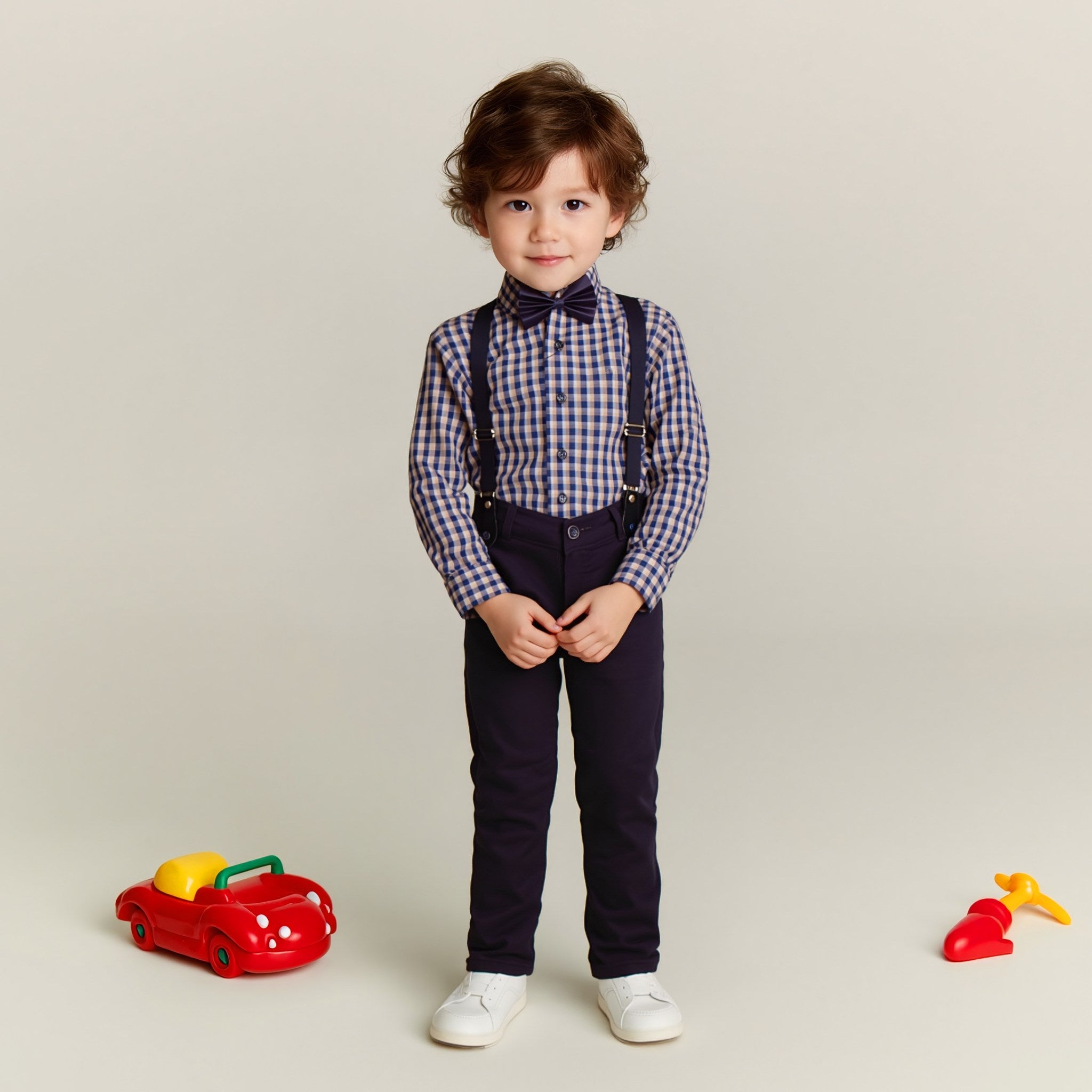 Baby Boy 4 Piece navy / Skin Check Print Formal set