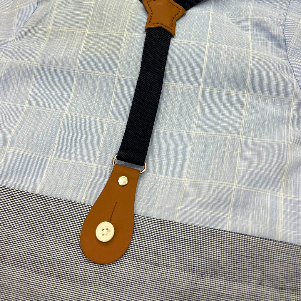 Baby Boy Sky Self / Grey Formal gallis Romper With Cap