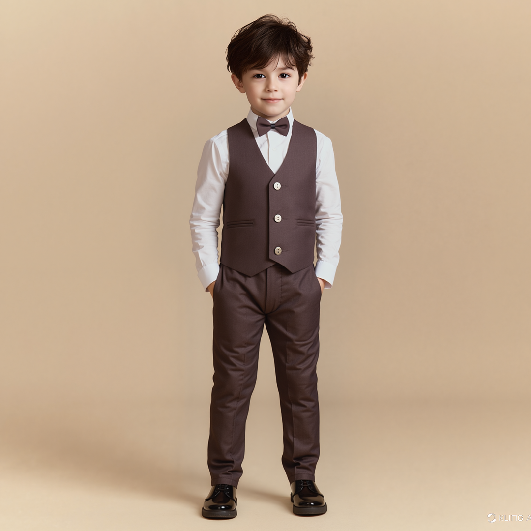 Baby Boy Brown Self Waistcoat Formal Set