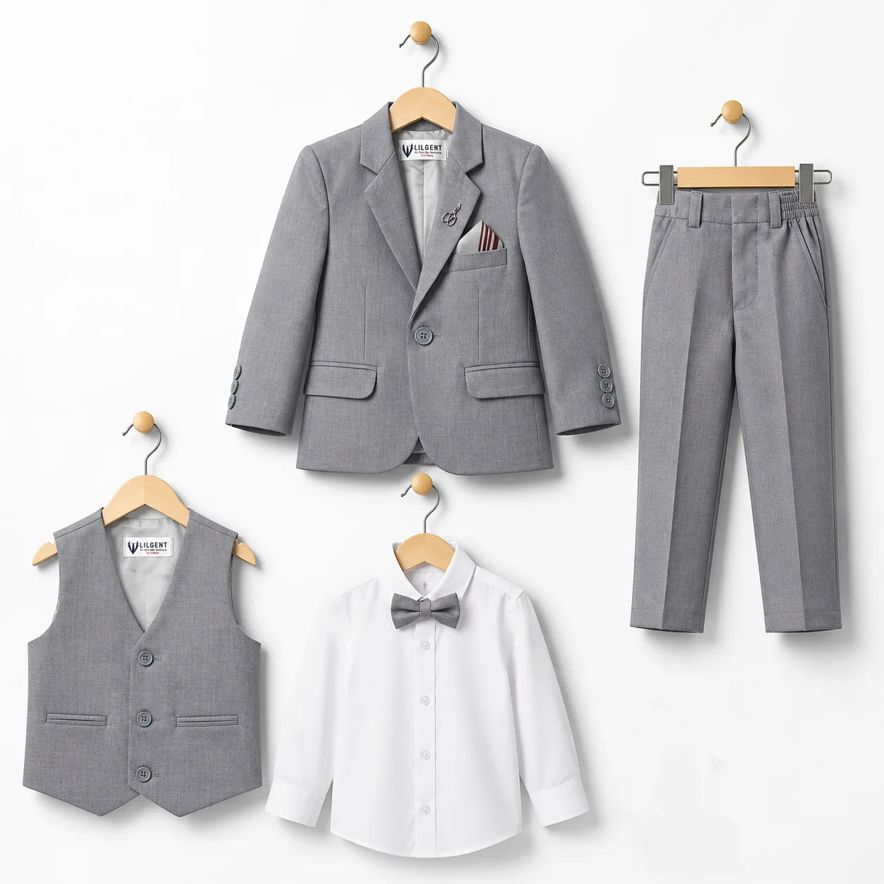 Baby Boy 4 Piece Coat Formal Suit Grey Self