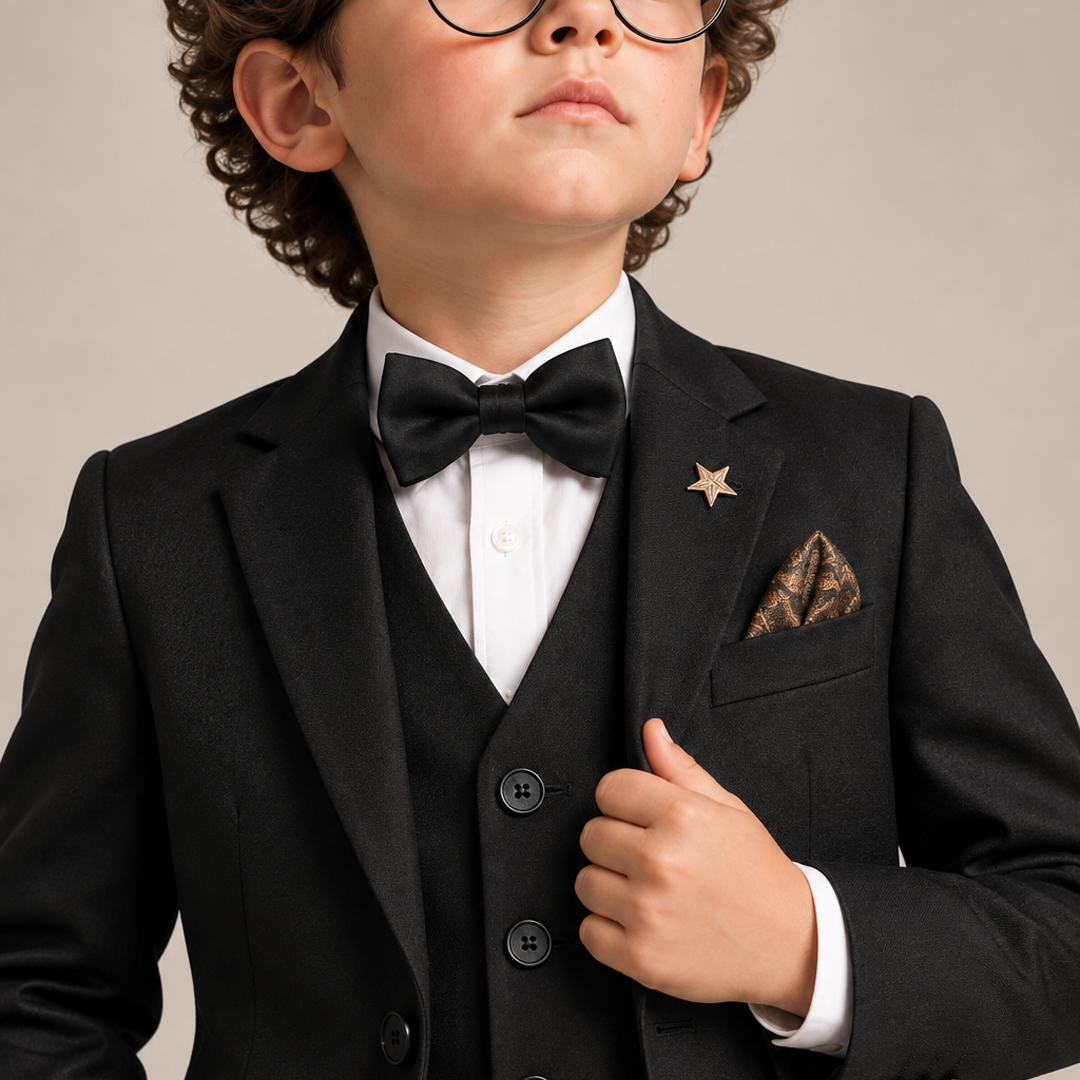 Baby Boy 4 Piece Black Coat Formal Suit