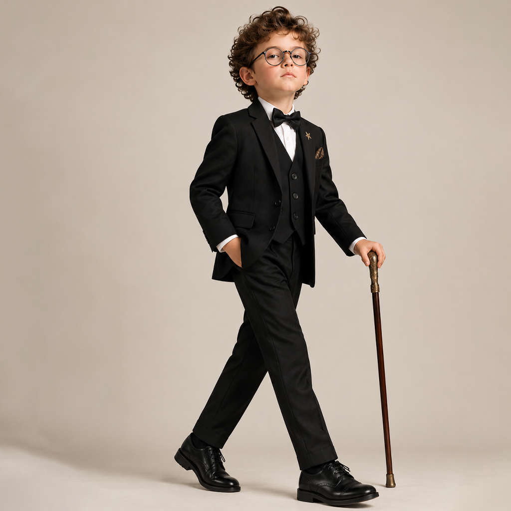 Baby Boy 4 Piece Black Coat Formal Suit