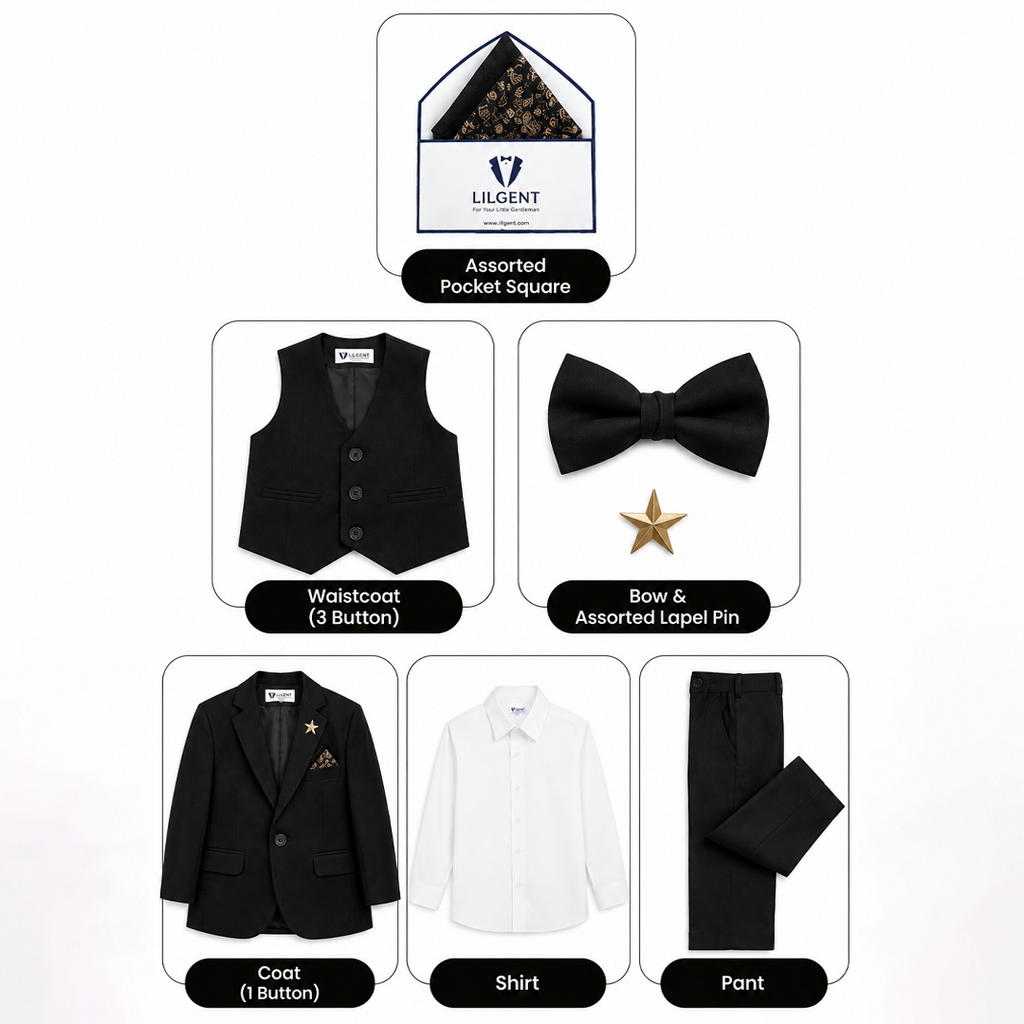 Baby Boy 4 Piece Black Coat Formal Suit