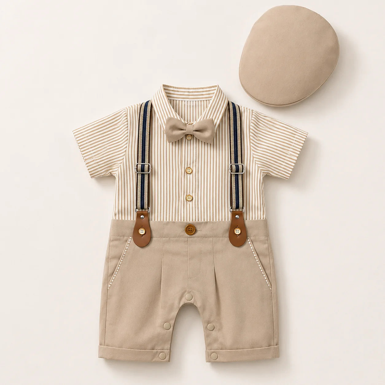 Baby Skin Striped Formal gallis Romper With cap