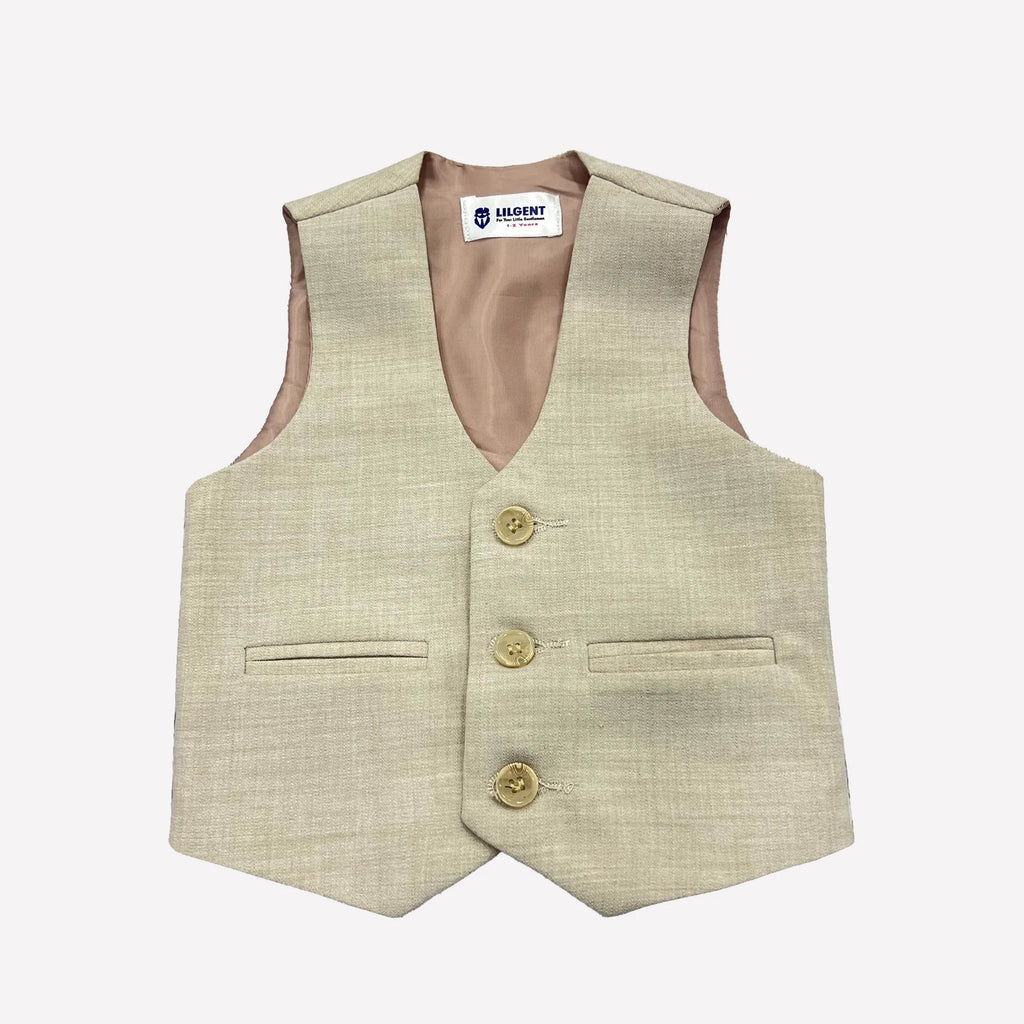 Baby Boy beige Self Waistcoat Formal Set