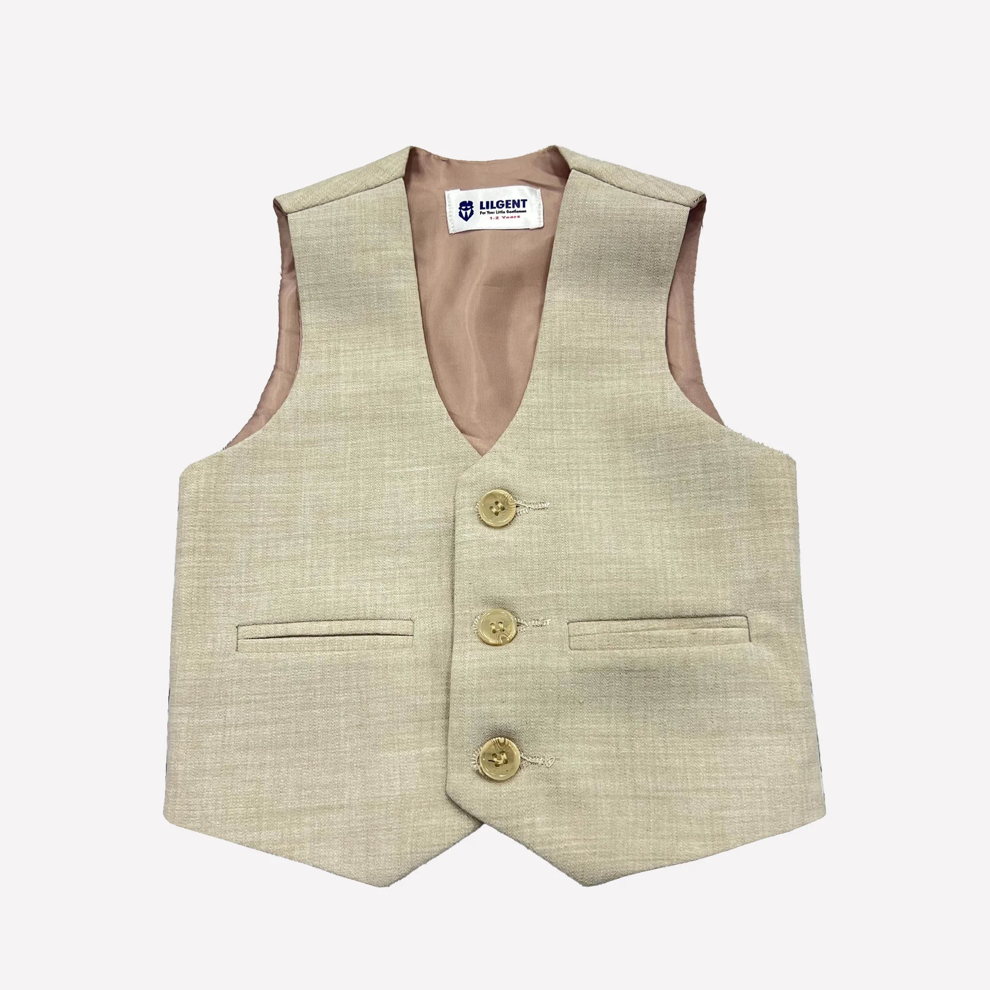 Baby Boy beige Self Waistcoat Formal Set