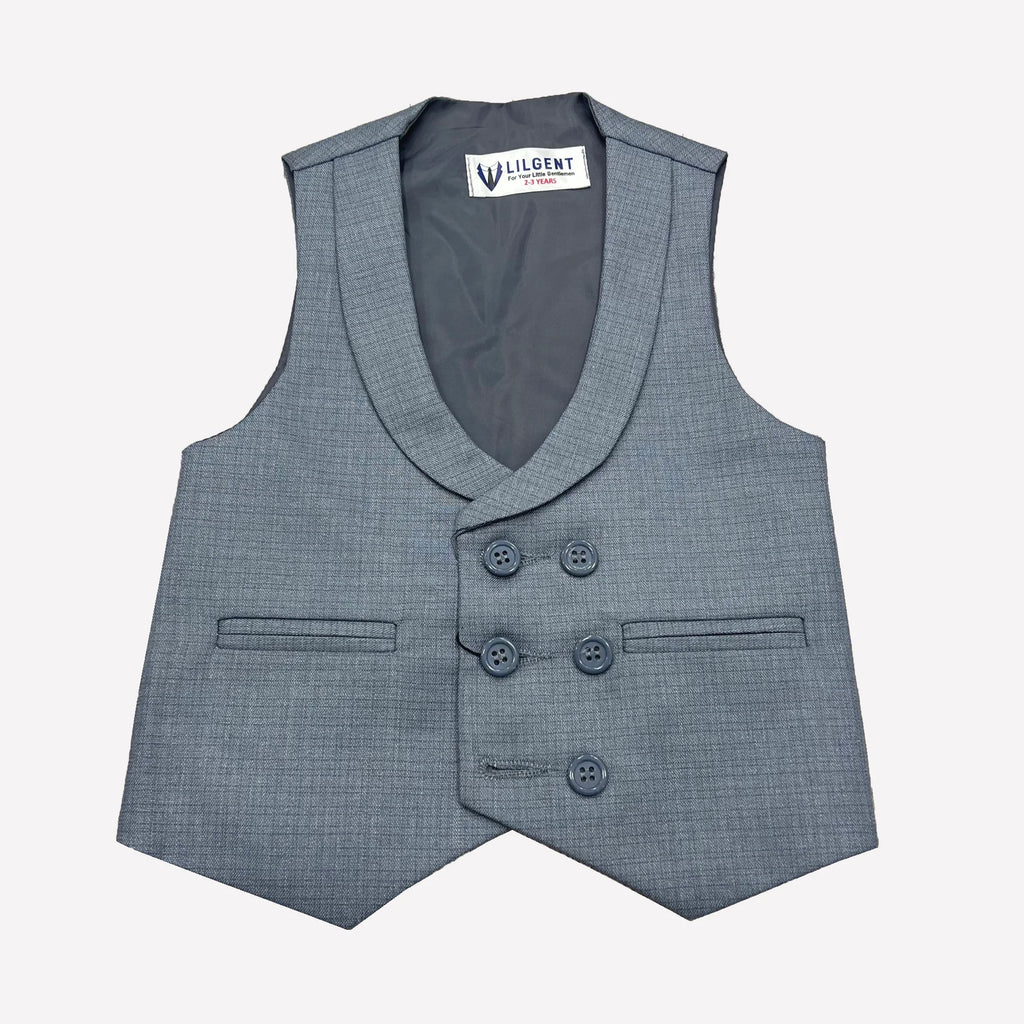 Baby Boy Light Grey Self Six button Waistcoat Formal Set