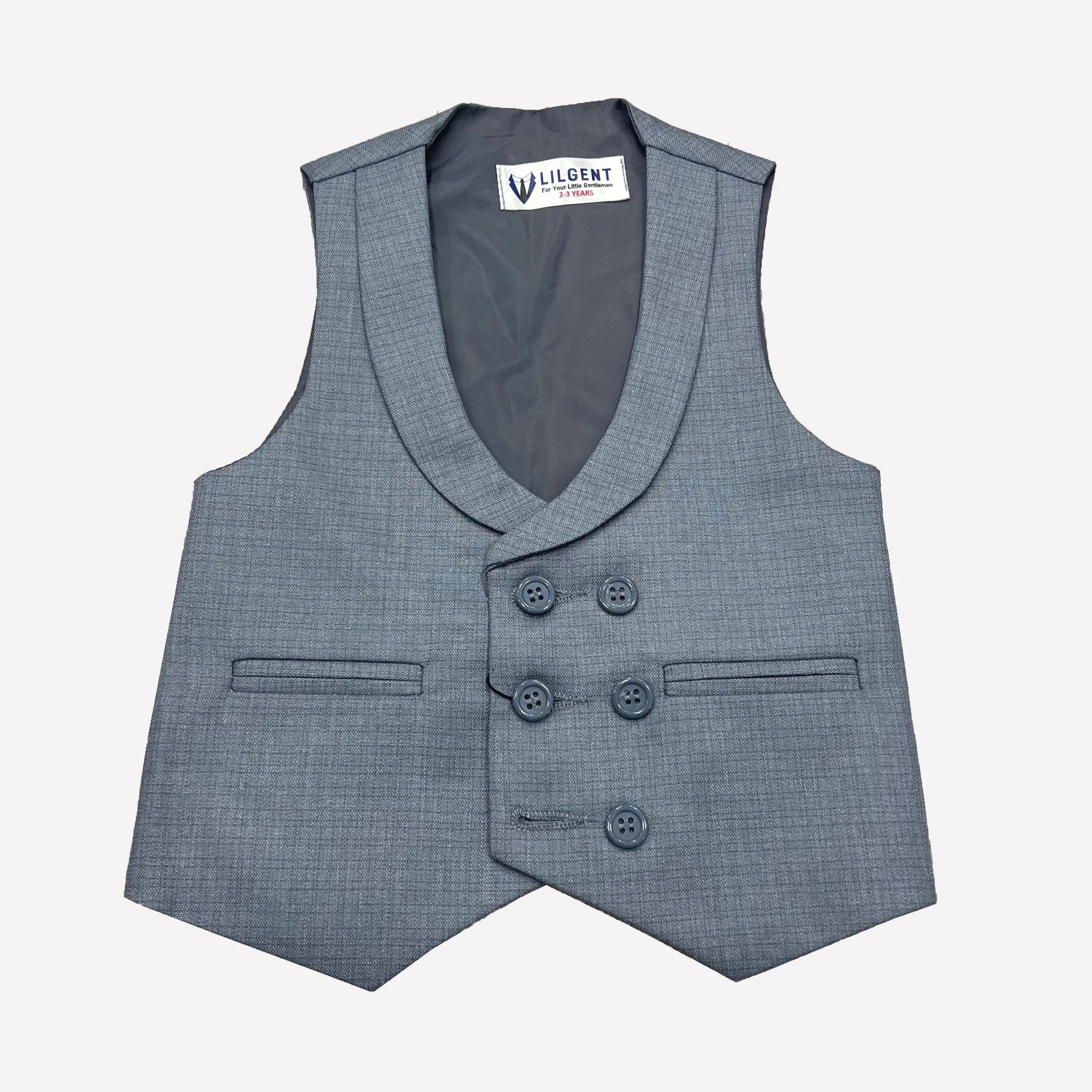 Baby Boy Light Grey Self Six button Waistcoat Formal Set