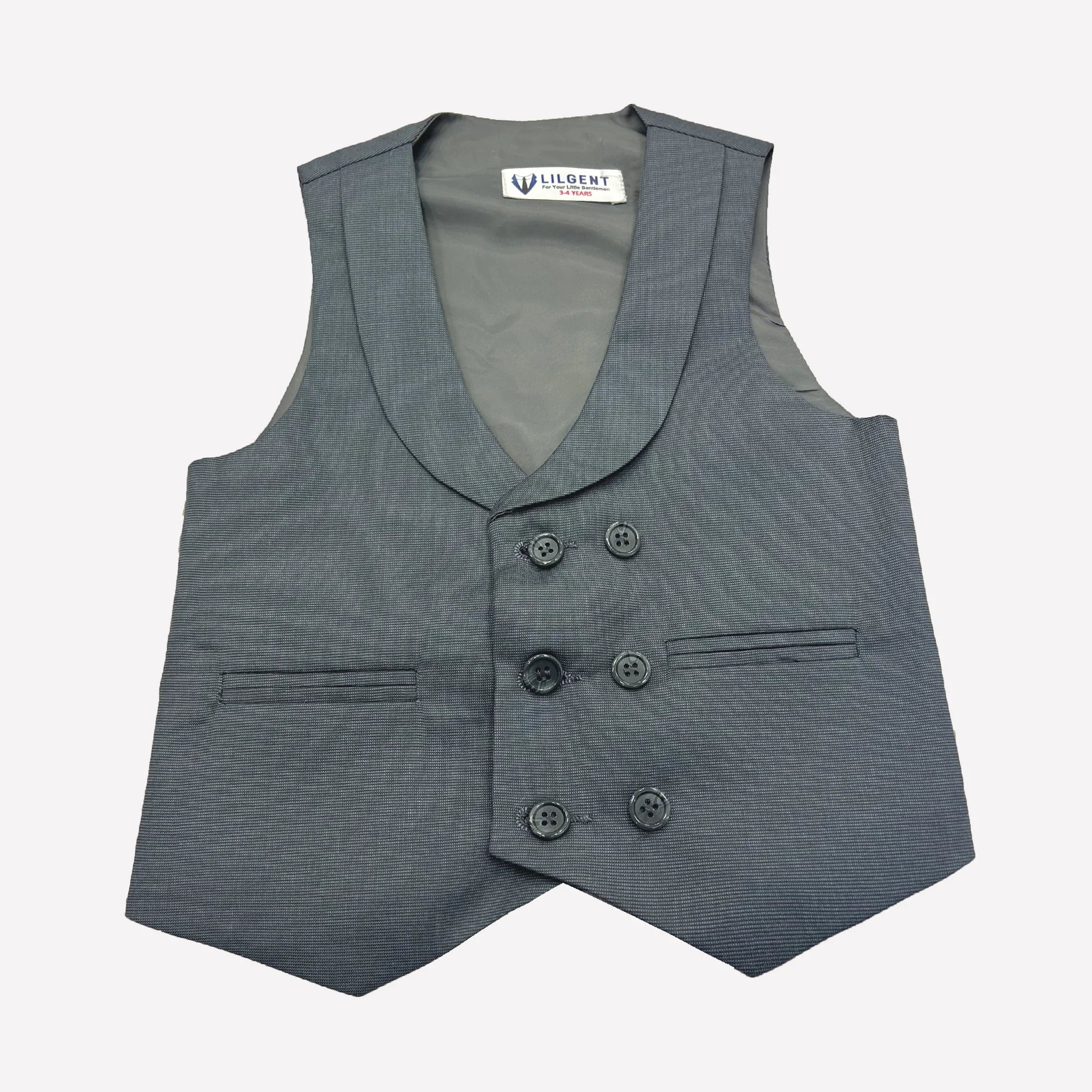 Baby Boy Medium Grey Self Six Button Waistcoat Formal Set