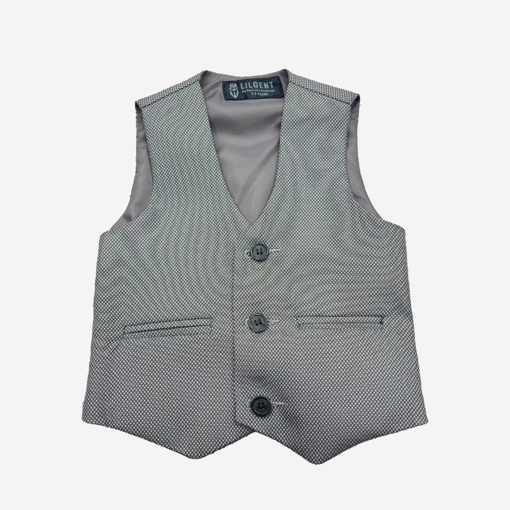 Baby Boy Grey / silver Dots Self Waistcoat Formal Set