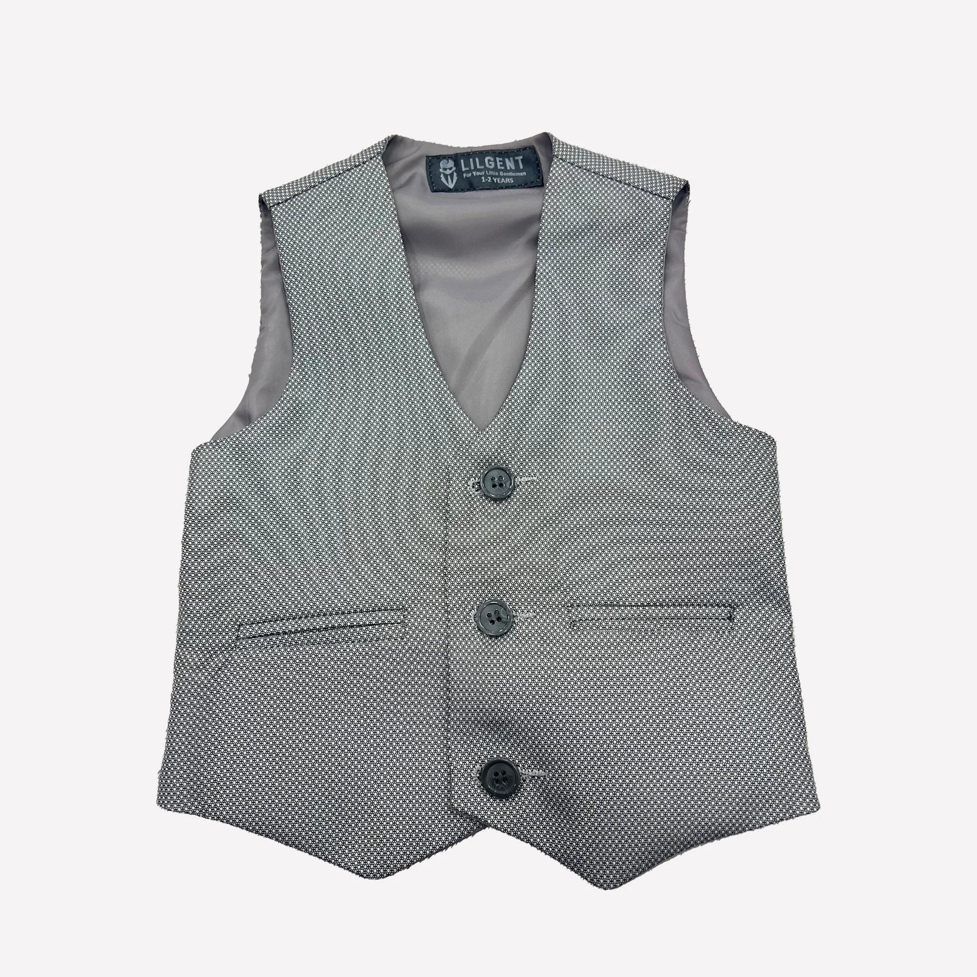 Baby Boy Grey / silver Dots Self Waistcoat Formal Set