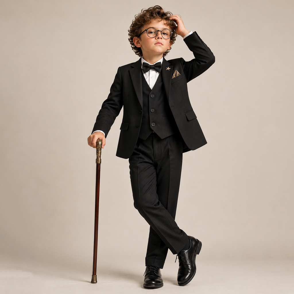 Baby Boy 4 Piece Black Coat Formal Suit