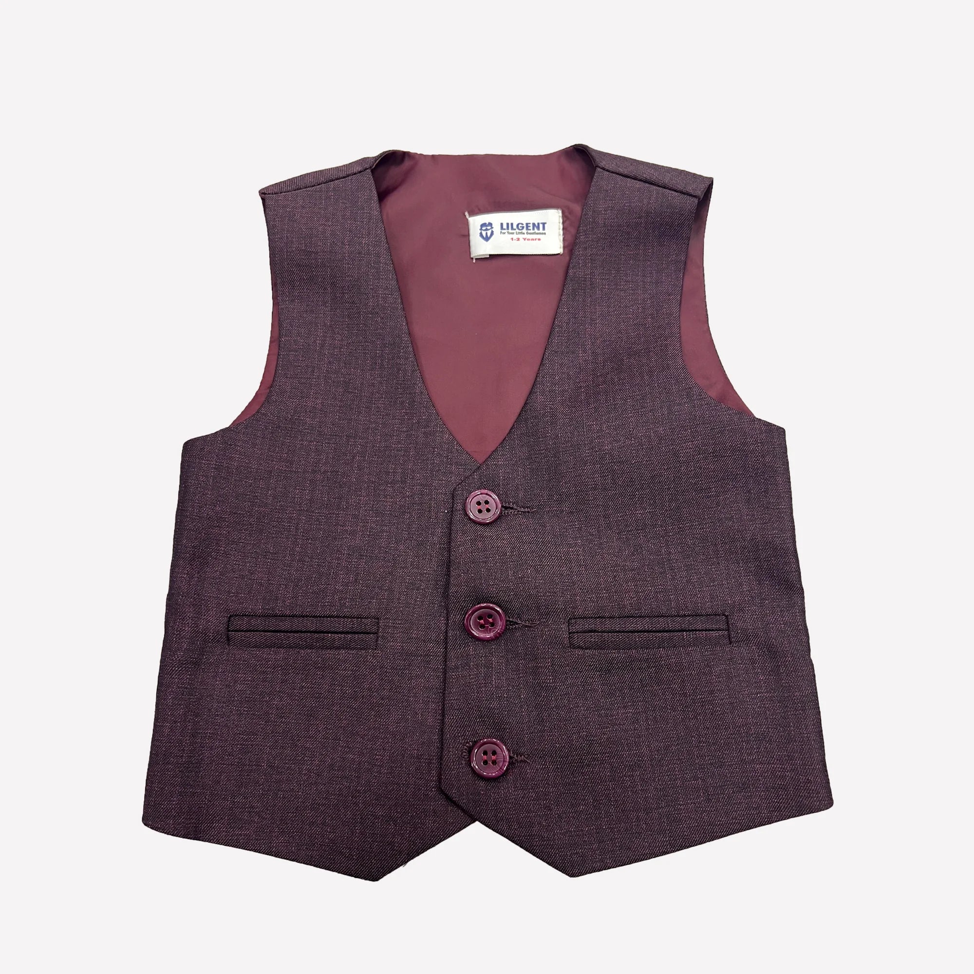 Baby Boy Mahroon Self Waistcoat Formal Set