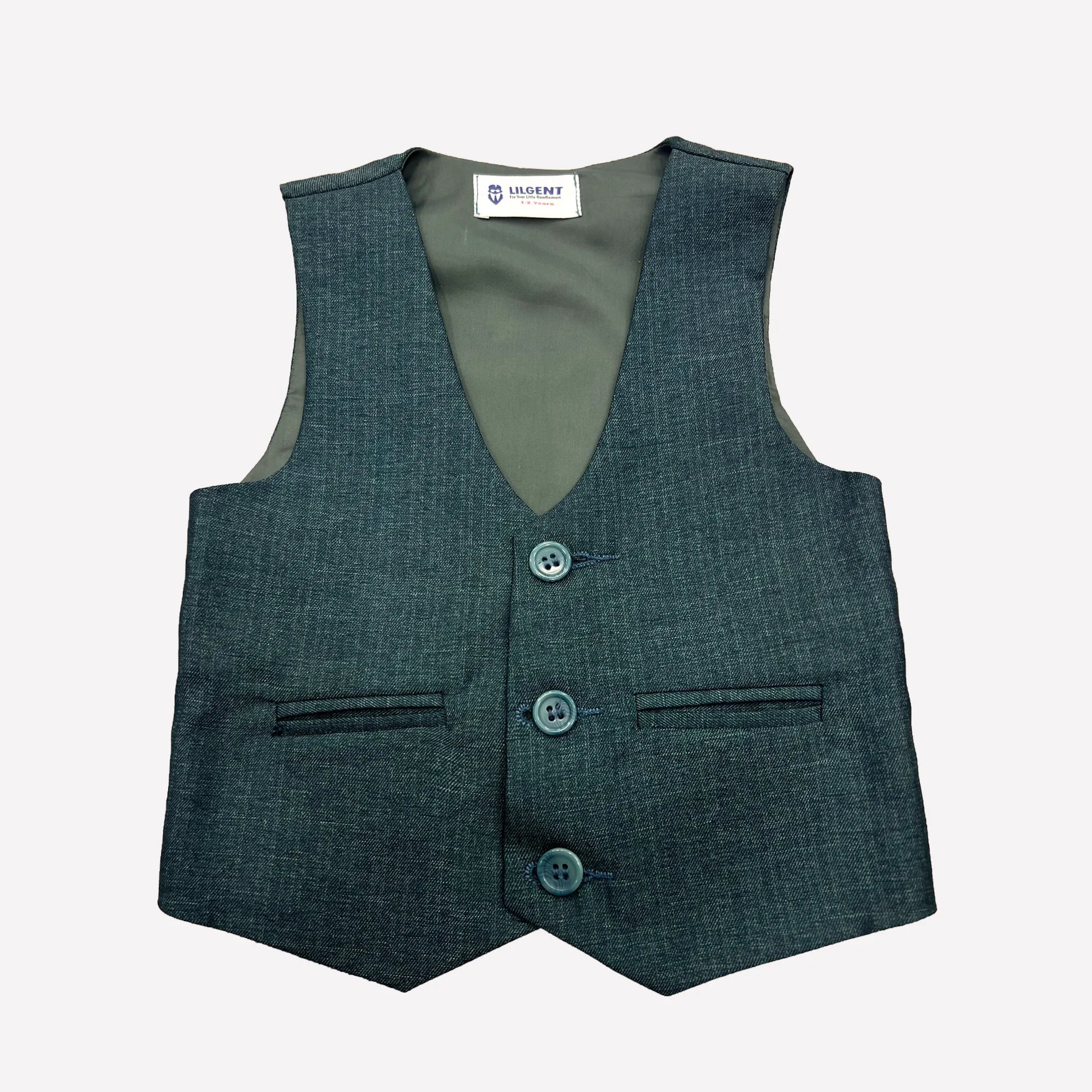Baby Boy Dark Green Self Waistcoat Formal Set